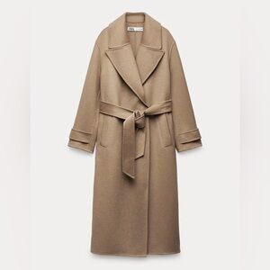 Zara Camel Belted Wool-blend Double face Long wrap Coat small